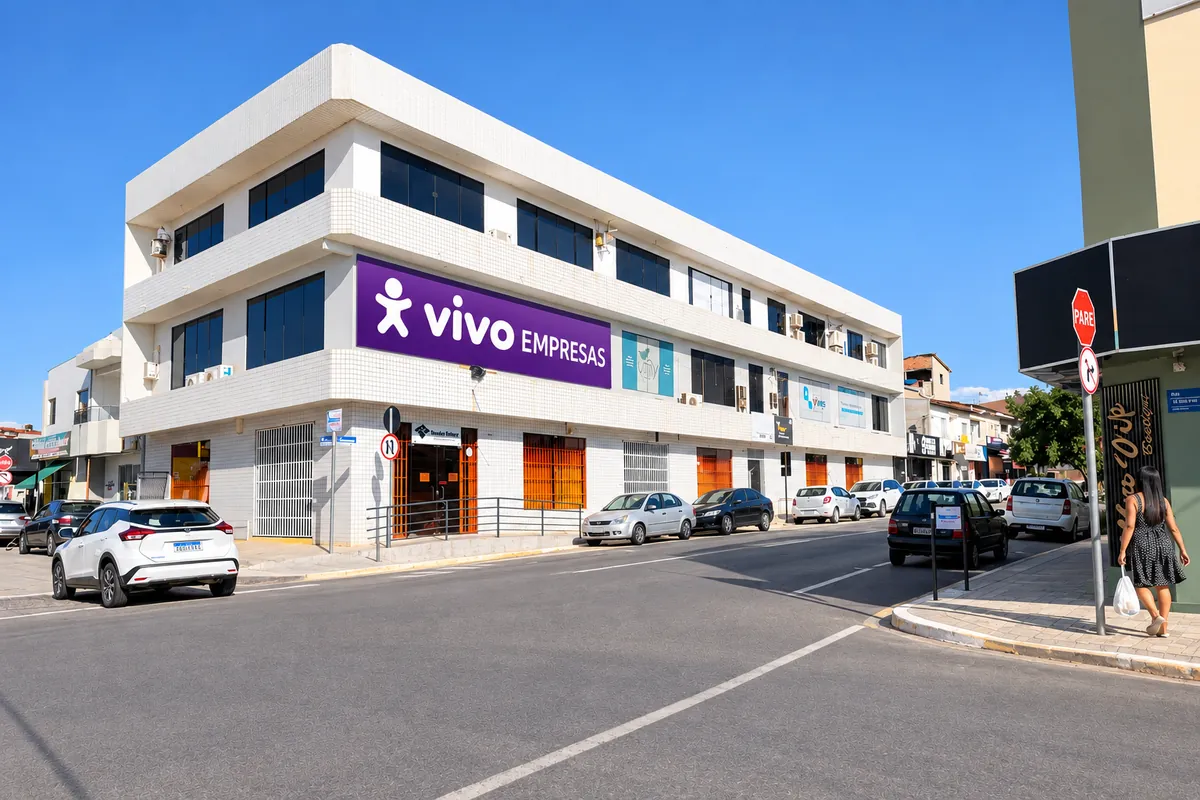 Fachada da unidade da Connect4Me em Barreiras-BA, com a sinalização Vivo Empresas na parede do prédio